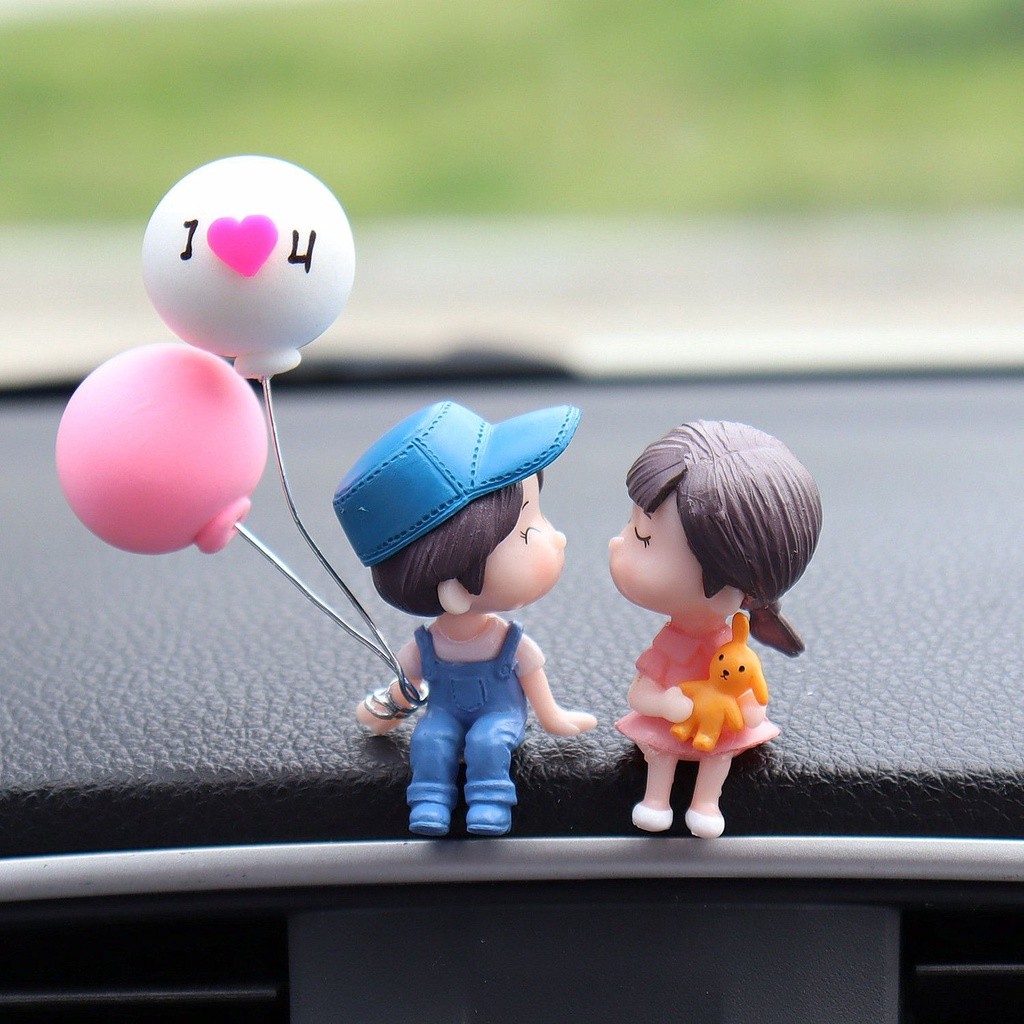 2pcs/set cute cartoon car decoration couple dashboard doll balloon ornament interior accessories for girls newlyweds gift