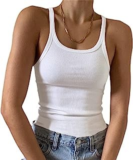 Women's Sleeveless Tank Top Form Fitting Scoop Neck Ribbed Knit Basic Cami Shirts