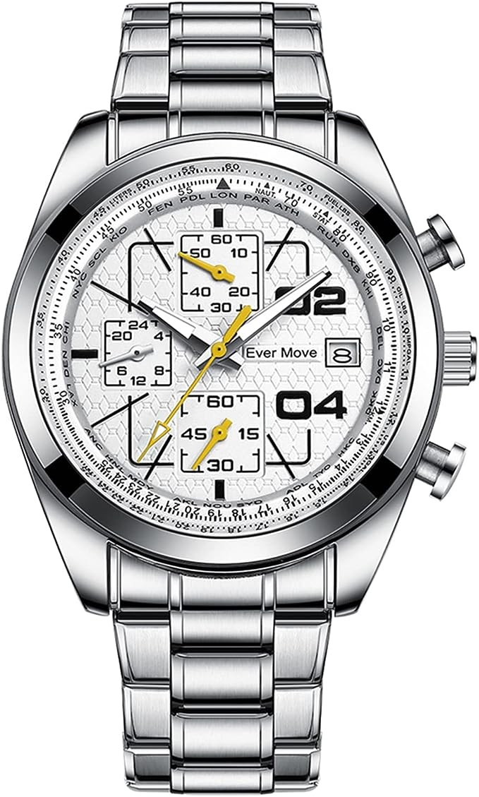 Ever Move Men's Fashion Elegant Wrist Watch, Waterproof Multifunction Chronograph Analog Luminous Calendar Casual Sport Watch Quartz Business Watches for Men Gifts