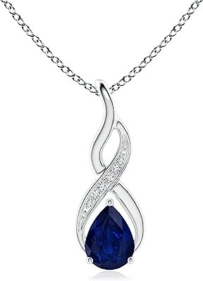 Natural 0.75 Carat Blue Sapphire Infinity Pendant Necklace for Women, Girls with Diamonds in 14K White Gold With 18 Inch Chain (AA Blue Sapphire) - September Birthstone Jewelry Gift