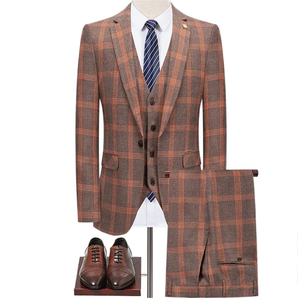 GPPZM (Jacket + Vest + Pants) Men's Business Formal Fit Wedding Prom Suit Men's Plaid Groom Dress Blazer 3 Piece Set (Color : A, Size : XL code)