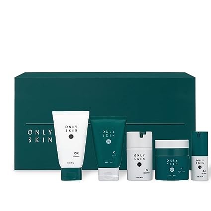 Only Skin Men's Premium Skin Care Kit, 5-Piece, Face Cleanser, Face Scrub, Eye Serum, Day & Night Moisturizer Gift Set for Men