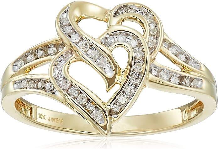 Collection 10K Yellow Gold Diamond Two Hearts Ring (1/10 cttw)