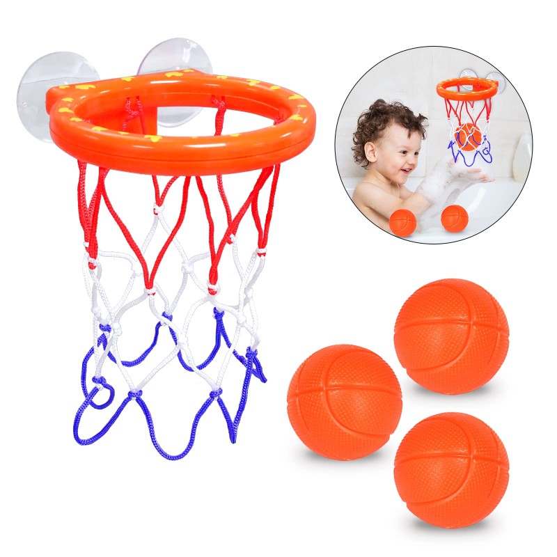 Newmemo Fun Basketball Hoop & Balls Playset for Little Boys & Girls Bath Toys Bathtub Shooting Game for Kids & Toddlers 3 Balls Set & Strong Suction Cup for Office Bathroom Game Indoor Outdoor Use