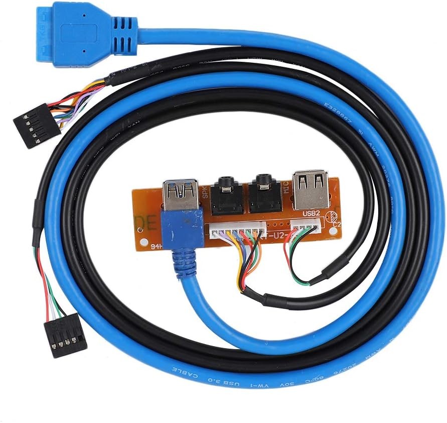 USB 3.0 Dual Port &amp; HD-Audio Front Panel, Computer Expansion Board 2 USB 3.0 Port hubs with 55cm Extension Cable, (Audio &amp; Mic &amp; USB)