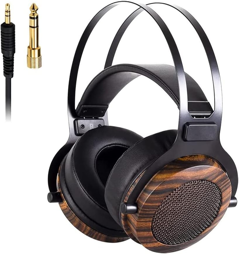 lotorasia Wired Over Ear Headphones HiFi Precision Stereo Headphones 50mm Diameter Drivers impedance 32Ω for AMP Computer Recording and Music Audiophile Wood Grain