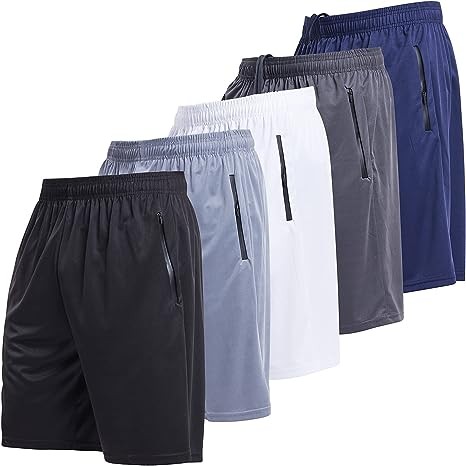 Ultra Performance Mens 5 Pack Athletic Running Shorts, Basketball Gym Workout Shorts for Men with Zippered Pockets