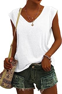 Womens Cap Sleeve Blouses T-Shirt Casual Loose Fit Basic Shirts Tank Tops