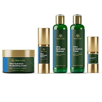 Tree of Life Hydrating Anti-Aging Moisturizing Complete Regimen, includes Face Cleanser (4 Fl Oz), Toner (4 Fl Oz), Serum (1 Fl Oz), Face and Body Cream (4 Oz) and Eye Cream (0.5 Fl Oz)