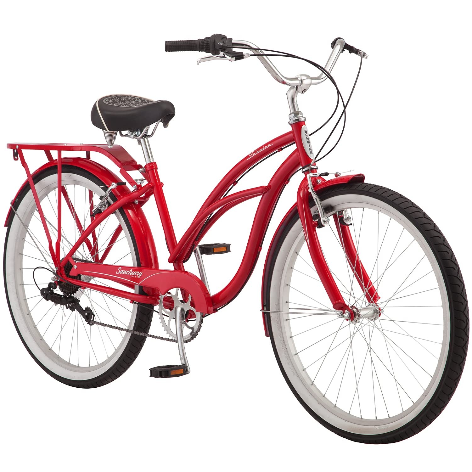 Schwinn Sanctuary 7 Mens and Womens Comfort Beach Cruiser Bike, 26-Inch Wheels, Retro-Styled Steel Step-Through Or Step-Over Frame, 7-Speed Drivetrain, Rear Rack
