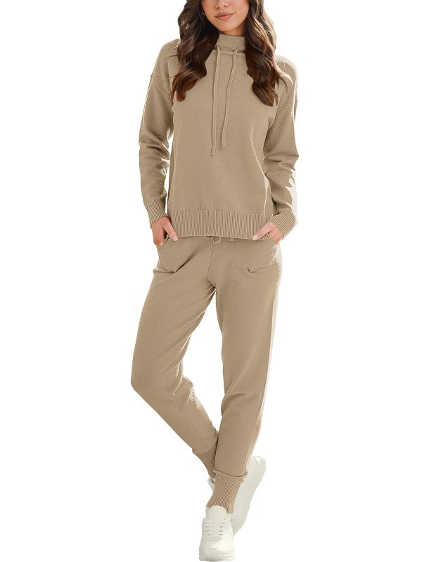 Women's Two Piece Outfits Long Sleeve Turtleneck Pullover Top & Drawstring Pants Sweatsuit Lounge Set