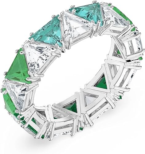Swarovski Ortyx Ring Jewelry Collection, Rhodium Finish, Green Crystals, Clear Crystals