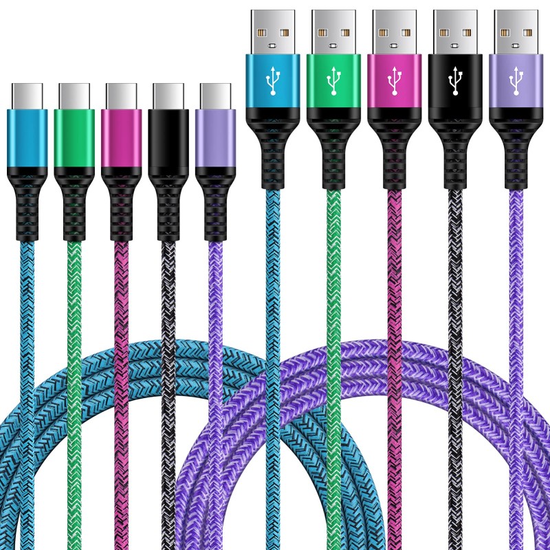 USB C Cord Fast Type C Charging Cable 6FT 5Pack Nylon Phone Charger Cord for Samsung Galaxy A12 A32 A52 S23 S22 S21 A13 5G S20 S10 S9 A51 A71 A20 A21 A01 A50,Moto G Stylus Power,LG V60 K51 Stylo 6/5