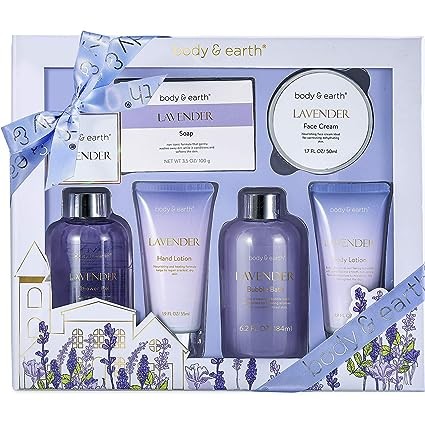Bath Spa Gifts for Women - Gift Set for Women, Body & Earth Luxury 6 Pcs Lavender Scent Women Gift Box with Bubble Bath, Shower Gel, Hand & Face Cream, Body Lotion, Bath Gift Set for Women, Birthday G