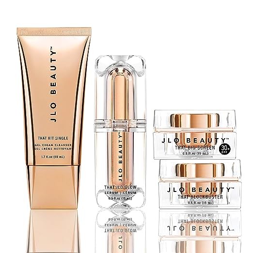 JLO BEAUTY That JLo Essentials Kit | Includes Serum, Cleanser, Cream and Broad Spectrum SPF, Gently Tightens, Brightens, Protects & Hydrates Skin