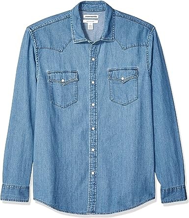 Essentials Men's Regular-Fit Long-Sleeve Denim Shirt