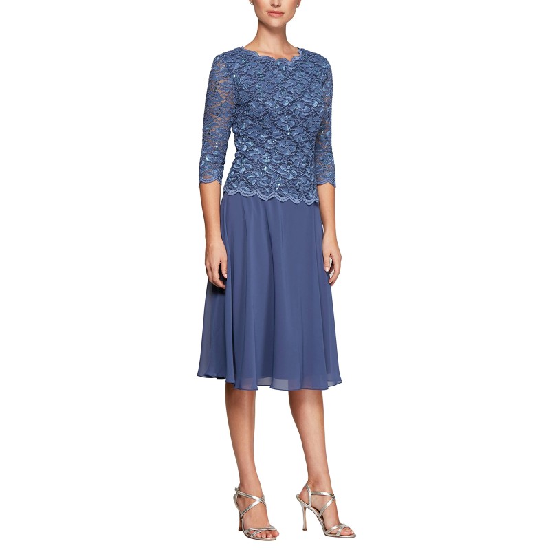 Women's Tea Length Sequin Mock Dress (Petite and Regular)