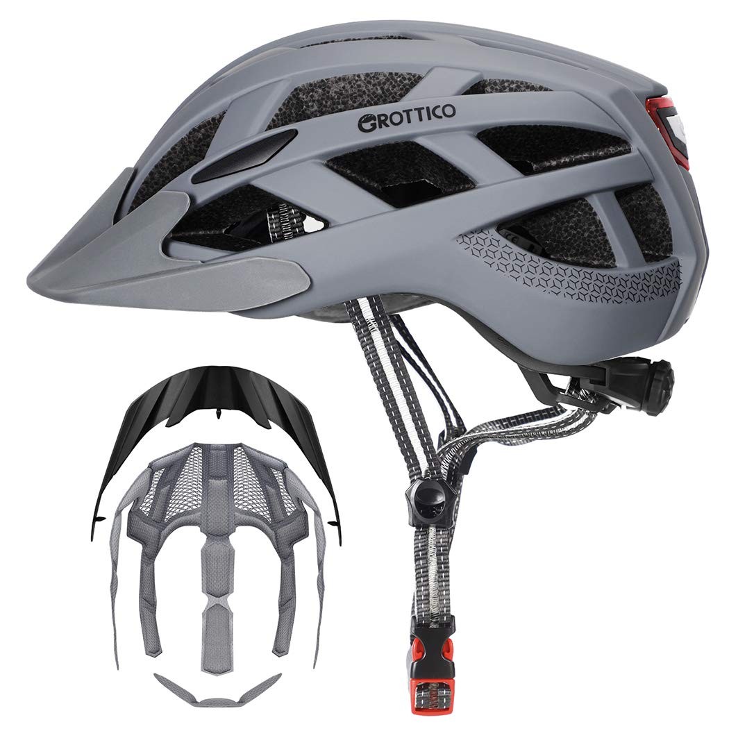 Adult-Men-Women Bike Helmet with Light - Mountain Road Bicycle Helmet with Replacement Pads & Detachable Visor