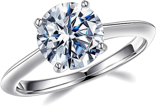 MOOSEA 2CT Moissanite Engagement Rings for Women, Round D Color VVS1 Clarity Lab Created Diamond Rings 14K White Gold Vermeil Solitaire Moissanite Rings for Women Promise Rings for Her Jewelry Gifts