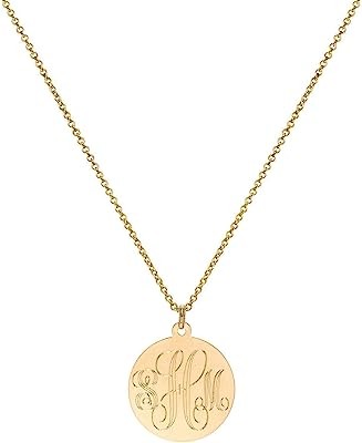 14k Gold Large Disc Pendant Necklace, Zoe Lev Jewelry, Gold Monogram Disc Necklace