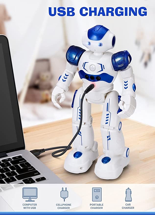 SteamPrime 儿童机器人红外遥控机器人玩具,可充电智能可编程机器人手势传感,跳舞,散步,儿童生日唱歌,蓝色