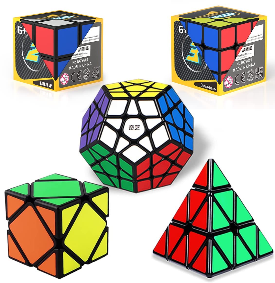 Roxenda Speed Cubes, [5 Pack] Speed Cube Set - 2x2x2 3x3x3 Megaminx Skew Pyramid Cube Smooth Magic Cubes Collection Puzzle Boxes Toy