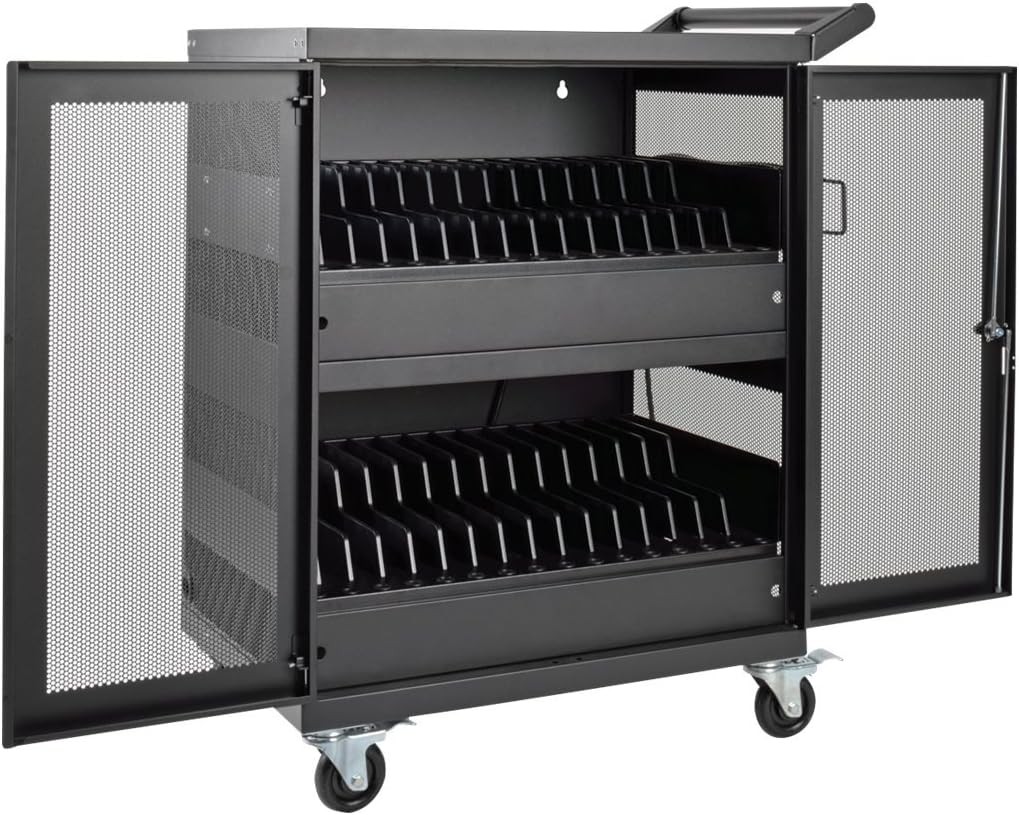 Tripp Lite 32-Port AC Charging Cart Storage Station for Chromebooks, Laptops &amp; Tablets - Secures Devices in Locking, Vented, Wall-mountable Steel Cart - 2-Year Warranty (CSC32AC)