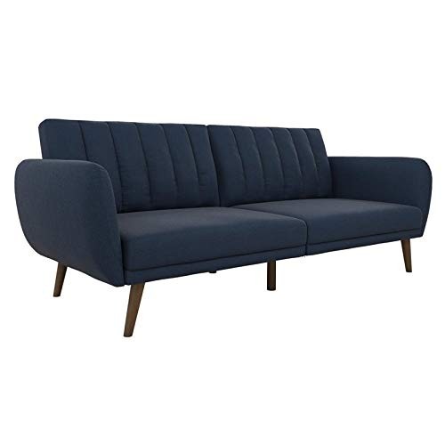 Novogratz Brittany Sofa Futon, Premium Linen Upholstery and Wooden Legs, Blue Linen