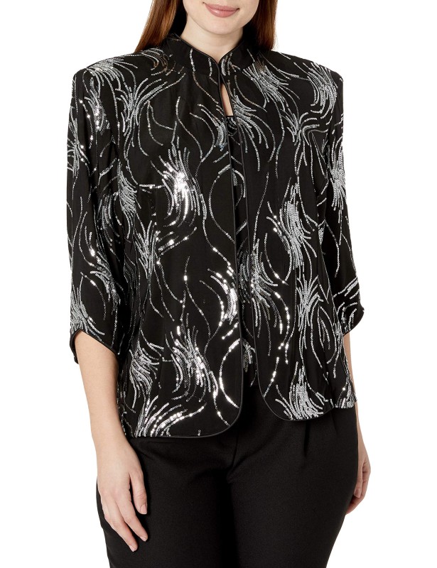 Women's Plus Size Jacket and Scoop Tank Top Twinset