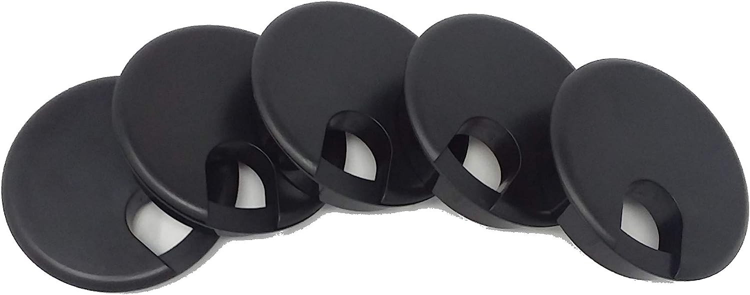 OHPROS Desk Grommet w/Cover for 2.5 Inch Hole. Black Plastic 5 Pack for Cable Management