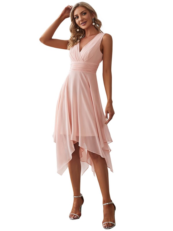 Women Double V Neck Ruched Waist A Line Cocktail Party Dress 3142
