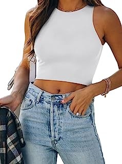 Women’s Sexy Sleeveless Racer Back Tank Tops Halter Neck Crop Tops