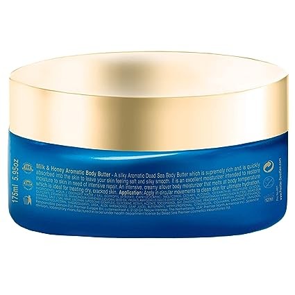 Premier Dead Sea Aromatic Body Butter- Milk and Honey, anti aging skin care, moisturizer, hydrating shea butter, firming, age spots, neck & Décolleté, lightweight & silky, 5.95Fl.oz