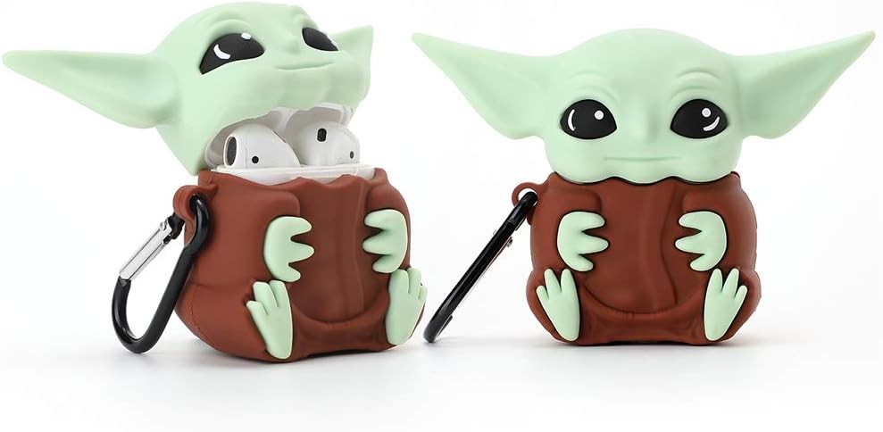 Wifantien 3D Yoda Case for AirPod 2/1 Case,3D Cute Cartoon Women Girls Kids Stylish Fashion Chic Lovely Kawaii Yoda Baby Shape Keychain Soft Silicone Case for Airpods 1 &amp; 2 Case(Yoda Baby)