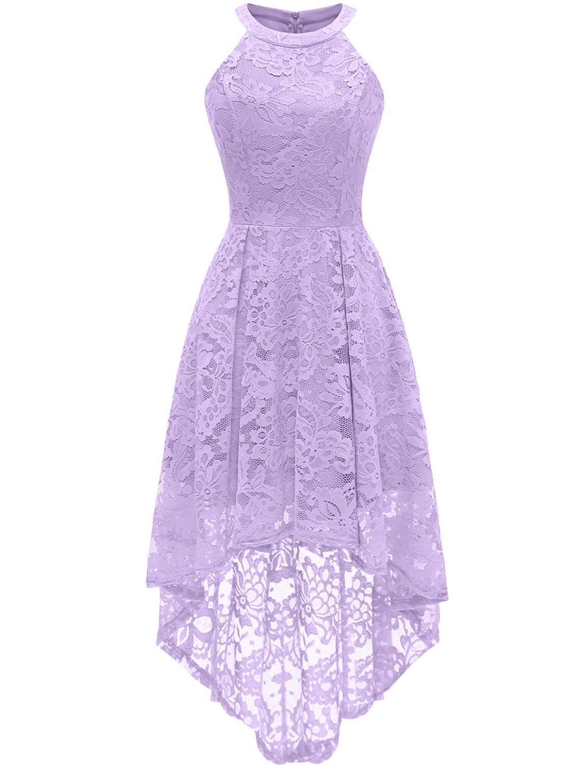 Women's Halter Floral Lace Cocktail Party Dress Hi-Lo Bridesmaid Dress