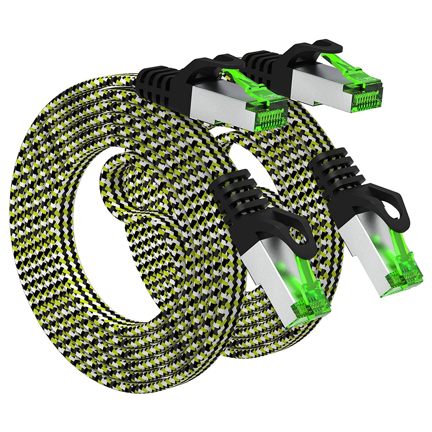 GearIT Cat 7 Ethernet Cable (3ft, 2-Pack) High Speed Nylon Braided Flat Internet Computer Patch Cord - Compatible Cat7/Cat6/Cat5e RJ45 LAN Router, Modem, Switch, Gaming - 3 feet