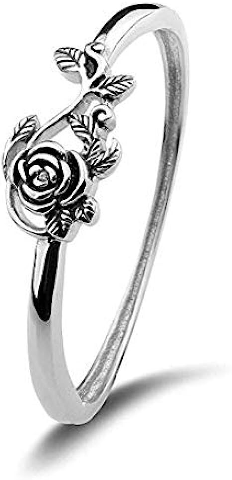 JESMING Tiny Rose Flower Silver Ring, Stacking Rings for Women Small Dainty 925 Silver Plated Ring Delicate Everyday Ring for Women Minimalist Personalized Jewelry