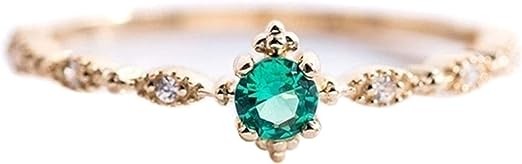 Weiy Artificial Zircon Ring Round Rhinestone Gemstone Rings Shiny Charm Rings Engagement Ring for Women Birthday Valentine's Day