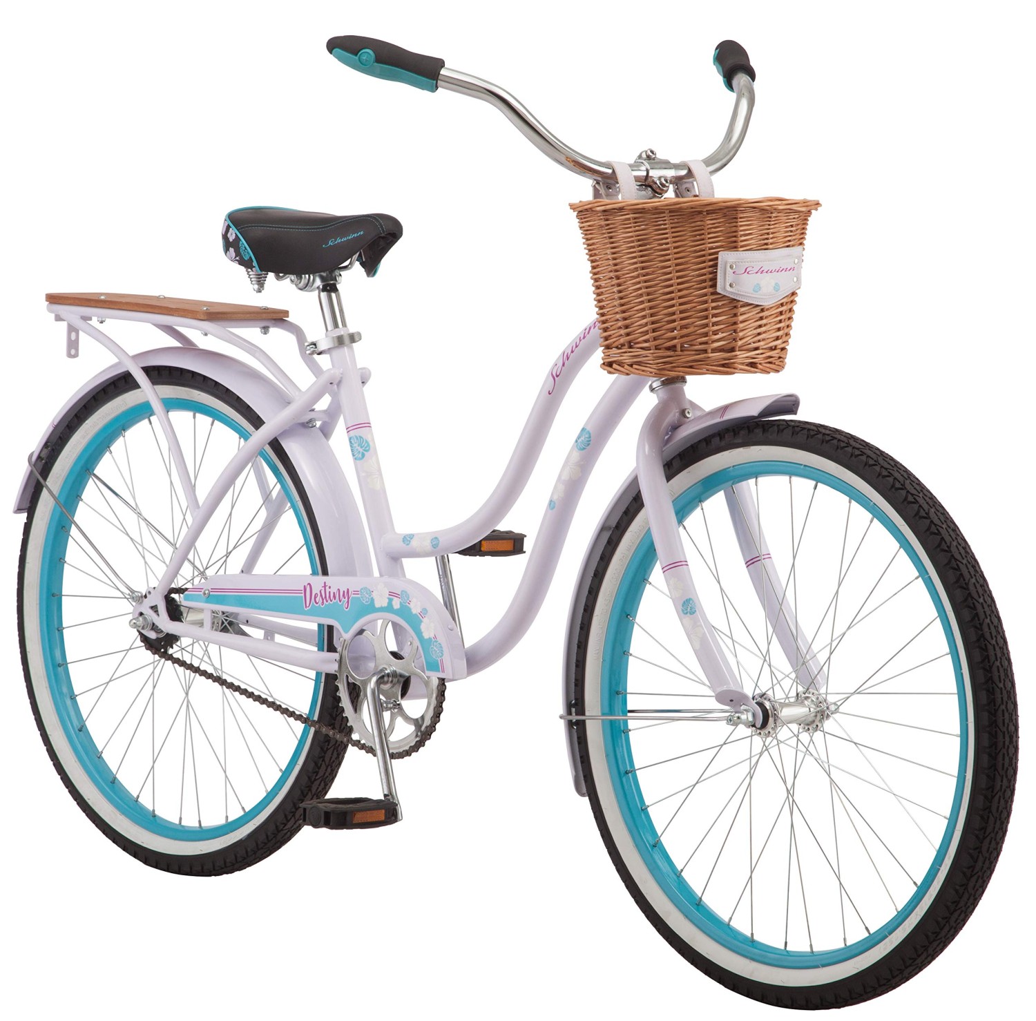 Schwinn Destiny & Baywood Mens and Womens Beach Cruiser Bike, Adult and Big Kid 24 or 26-inch Wheels, Steel Frame, Single Speed Drivetrain, Rear Rack for Cargo, for Upright Comfortable Rides