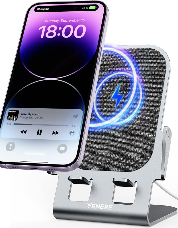 Wireless Charger, 15W Fast Wireless Charging, Ultra-Thin Aluminum Alloy Cell Phone Stand, Compatible with iPhone 14/13/12/11/X/8 Series, Samsung, Motorola, Huawei, OnePlus, Pixel, Qi Certified Device
