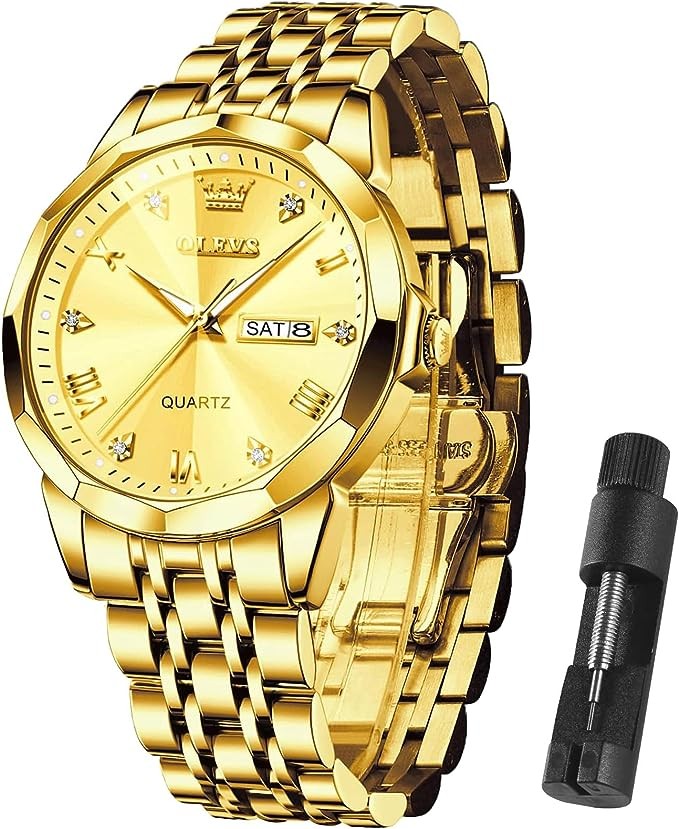 OLEVS Mens Watches Business Fashion Diamond Analog Quartz Watches for Men with Date Two Tone Stainless Steel Waterproof Luminous Dress Wrist Watches Relojes para Hombres