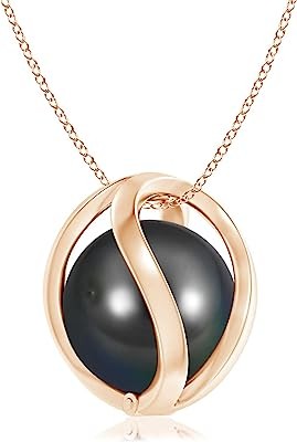 Tahitian Cultured Pearl Cage Pendant Necklace for Women, Girls in 14K Solid GoldJune Birthstone Jewelry Gifts for Her Birthday, Wedding, Engagement, Valentines Day