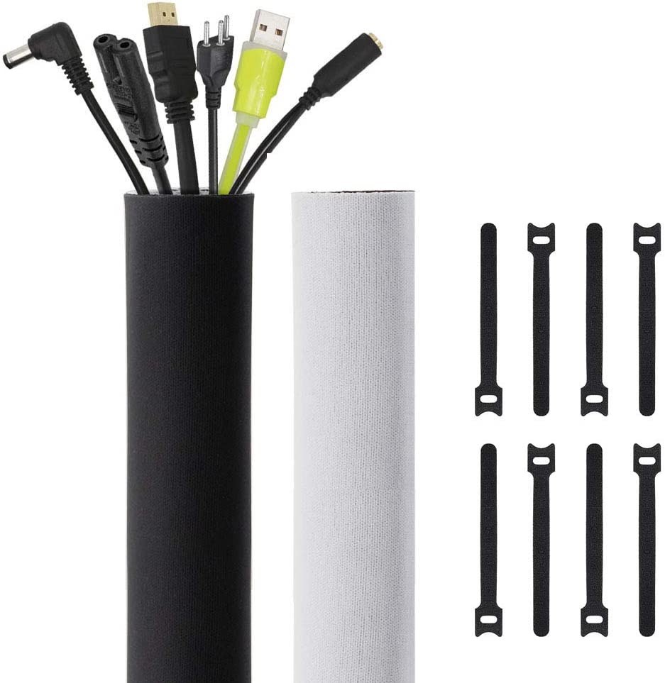 Kootek 118-Inch Cable Management Sleeves with Cable Ties, Neoprene Cable Organizer Cord Cover Wire Hider for TV Computer Office Theater (Black&amp;White, Large)