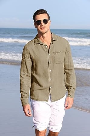 Runcati Mens Denim Long Sleeve Button Down Shirt Casual Durable Loose Fit Jean Shirts with Chest Pocket