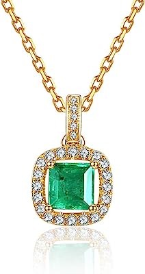 14K Solid Real Yellow Gold Vivid Green Genuine Natural Emerald May Birthstone Oval/Cross/Halo/Princess Cut Pendant Necklace Delicate Dainty Fine Jewelry for Women Girls, 18 INCH  (0 评论)