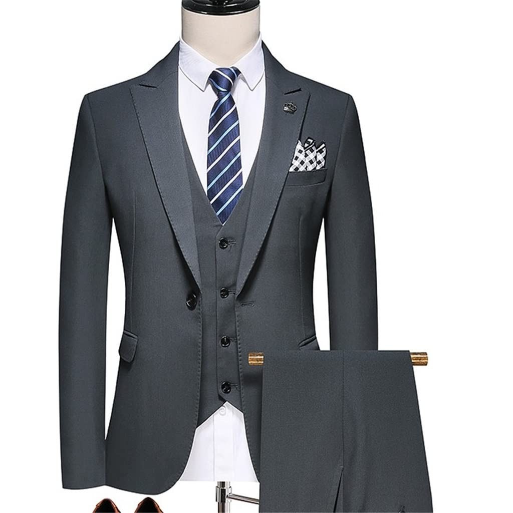 GPPZM Jacket Pants Vest Men Set Slim Casual Suit Trousers Set Male Wedding Groom Dress Business Blazers Coat Waistcoat (Color : Black, Size : Asian XL is EUR M)