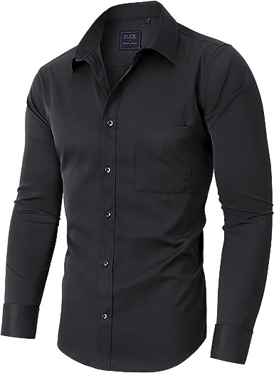 Alimens & Gentle Men's Dress Shirts Wrinkle-Free Long Sleeve Stretch Solid Formal Business Button Down Shirt with Pocket