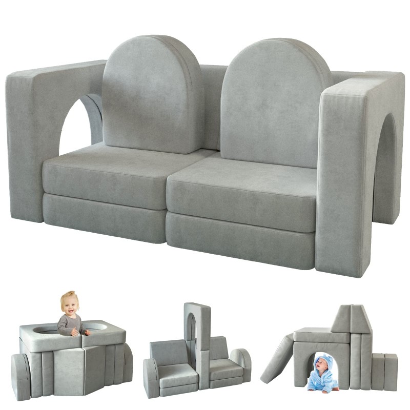 wanan Kids Couch 10PCS, Nugget Couch with Modular Kids Couch for Playroom Bedroom, 10 in 1 Multifunctional Toddler Couch for Playing, Creativing, Sleeping, Indoor Kids Sofa (Grey)