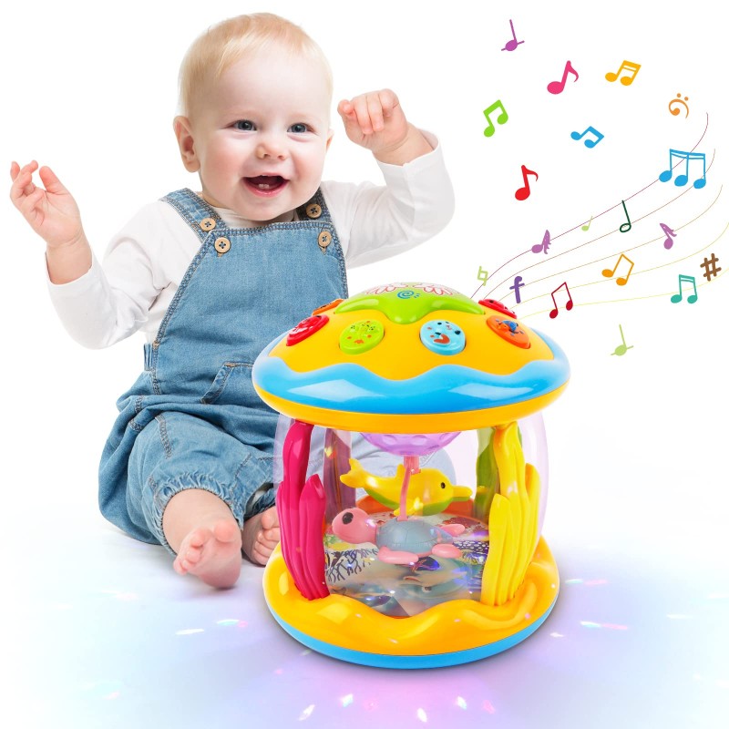 M SANMERSEN Baby Toys 6 to 12 Months - Ocean Projector Light Up Toys Musical Baby Toys for 12-18 Months Crawling Learning Tummy Time Toys for 1 2 3 Year Old Infant Boys Girls Gifts