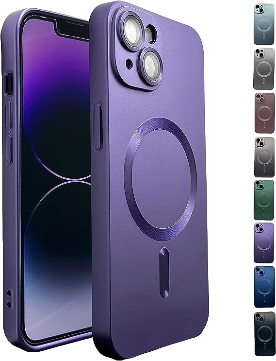 Magnetic Case for iPhone 14 (Purple) - Luxury Matte Design, 8 Color Options, Shockproof, Waterproof, Thin, 100% Full Protection, Camera Protector - Compatible with Magsafe - Easy Installation